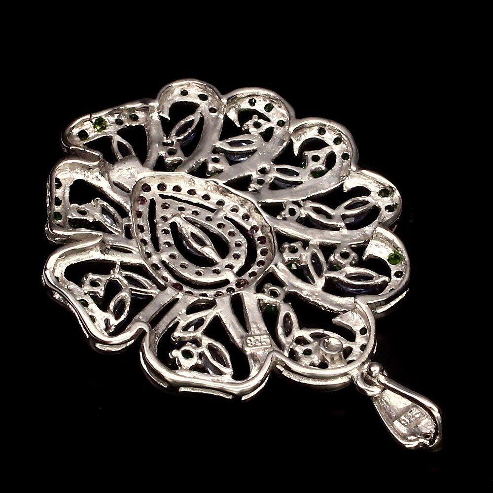 Chromdiopsid Tansanit Rhodolit Anhänger aus weißvergoldetem Silber - INARA