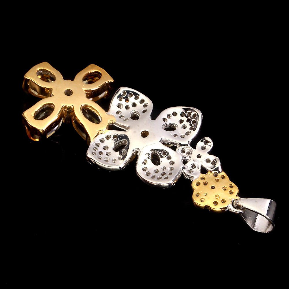 Großer Anhänger Citrin 925 Silber 585 bicolor vergoldet Silber - INARA