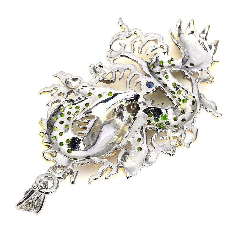 Großer Anhänger Drache Kyanit Chromdiopsid 925 Silber 585 bicolor vergoldet Silber - INARA