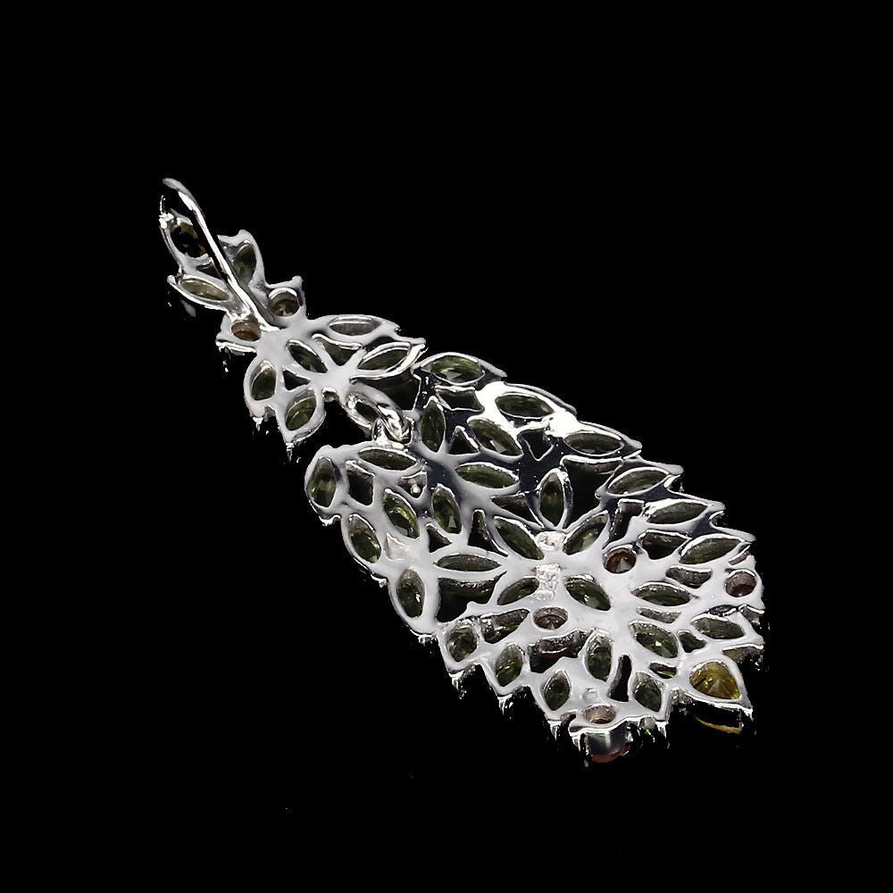 Großer Anhänger Peridot Saphir gelb orange rot 925 Silber 585 Weißgold vergoldet Silber - INARA