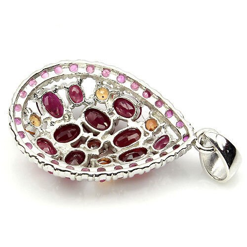 Rubin Saphir Anhänger aus weißvergoldetem Silber - INARA