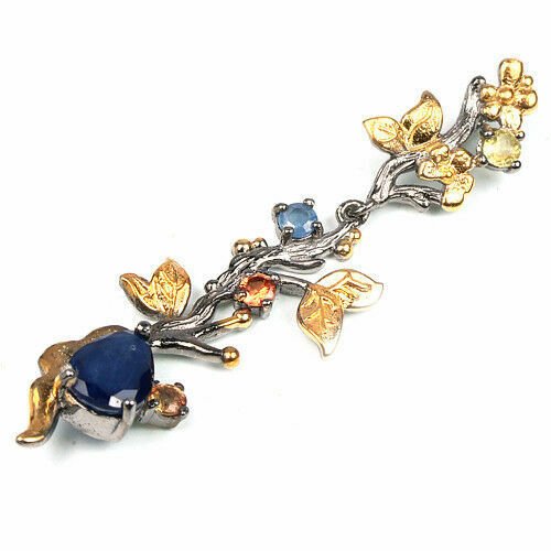 Großer Anhänger Saphir blau orange gelb 925 Silber 585 bicolor vergoldet Silber - INARA