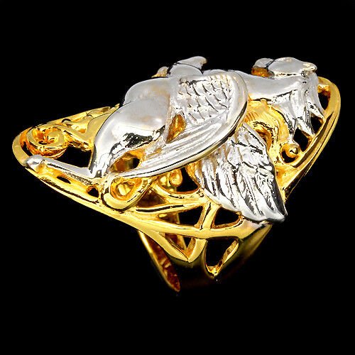 Großer Ring Pegasus Pferd 925 Silber 585 bicolor vergoldet Gr. 57 Silber - INARA