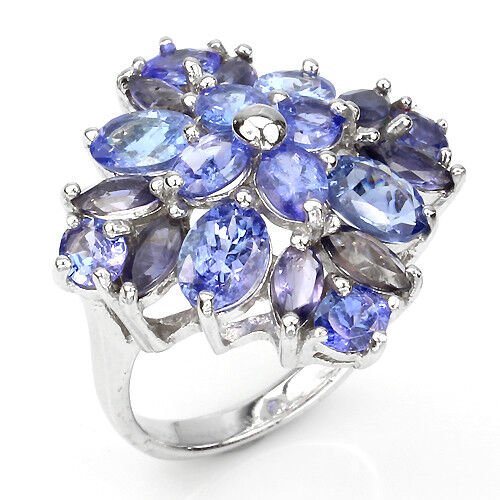 Tansanit Iolith Ring aus weißvergoldetem Silber - INARA