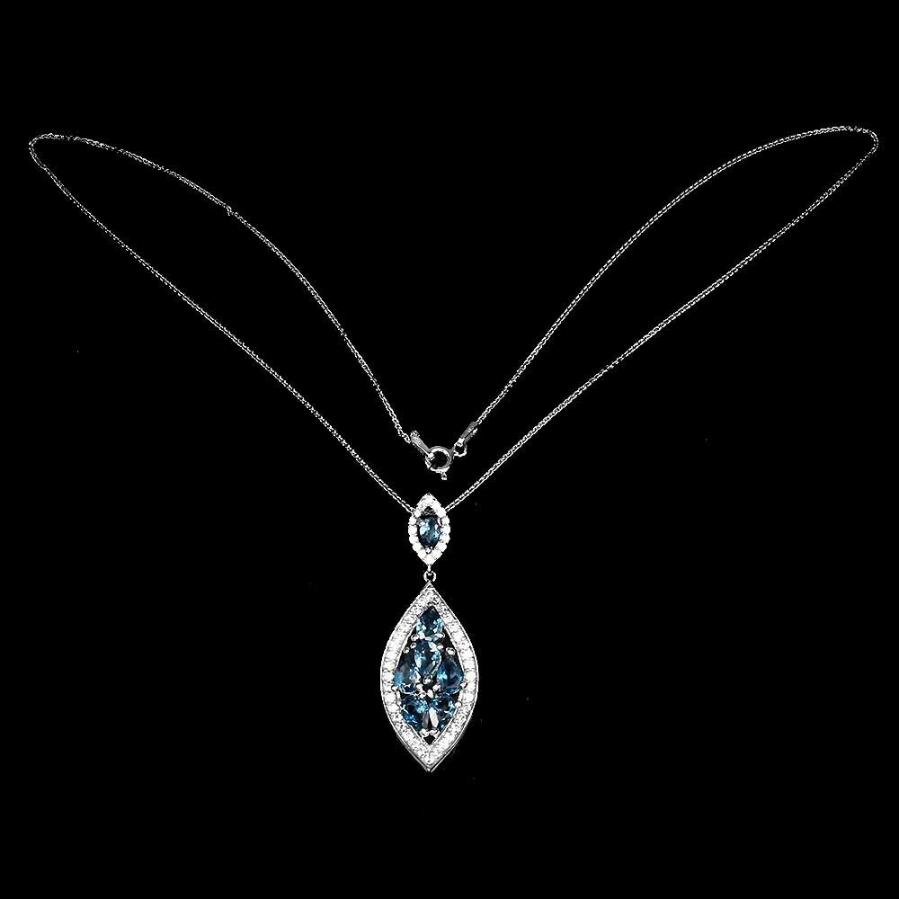 Halskette mit Anhänger Blautopas London Blue 925 Silber 585 Weißgold vergoldet Silber - INARA