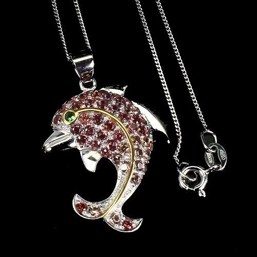 Halskette mit Anhänger Delfin Saphir 925 Silber 585 bicolor vergoldet Silber - INARA