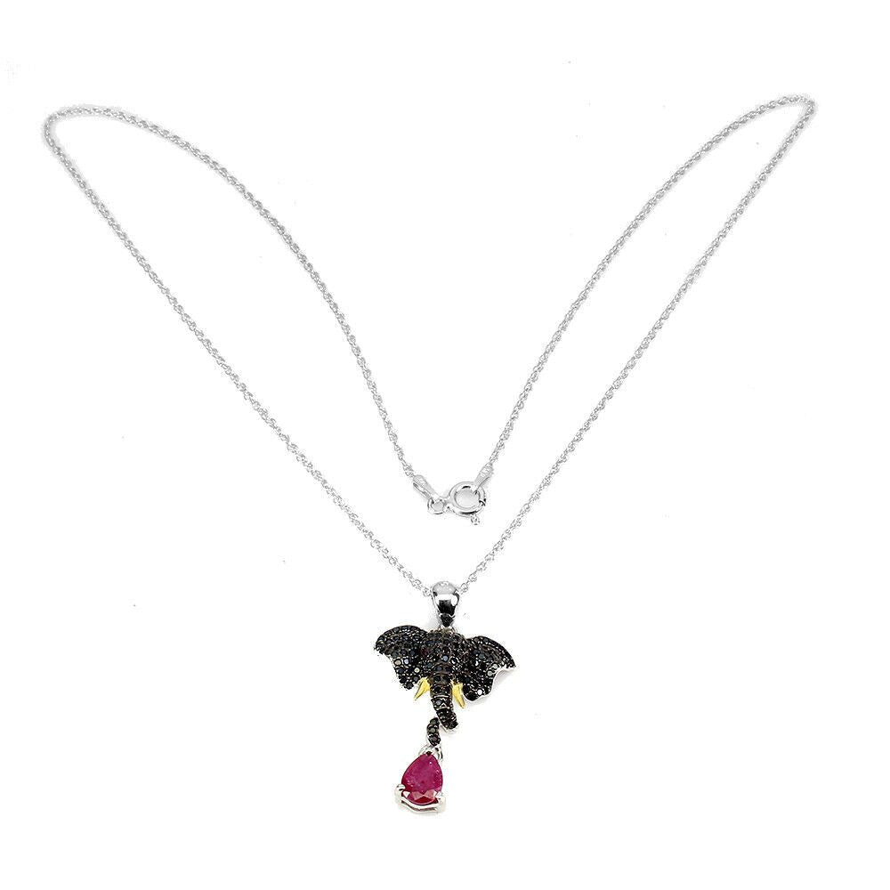 Rubin Spinell Elefant Anhänger mit Halskette aus bicolor vergoldetem Silber - INARA