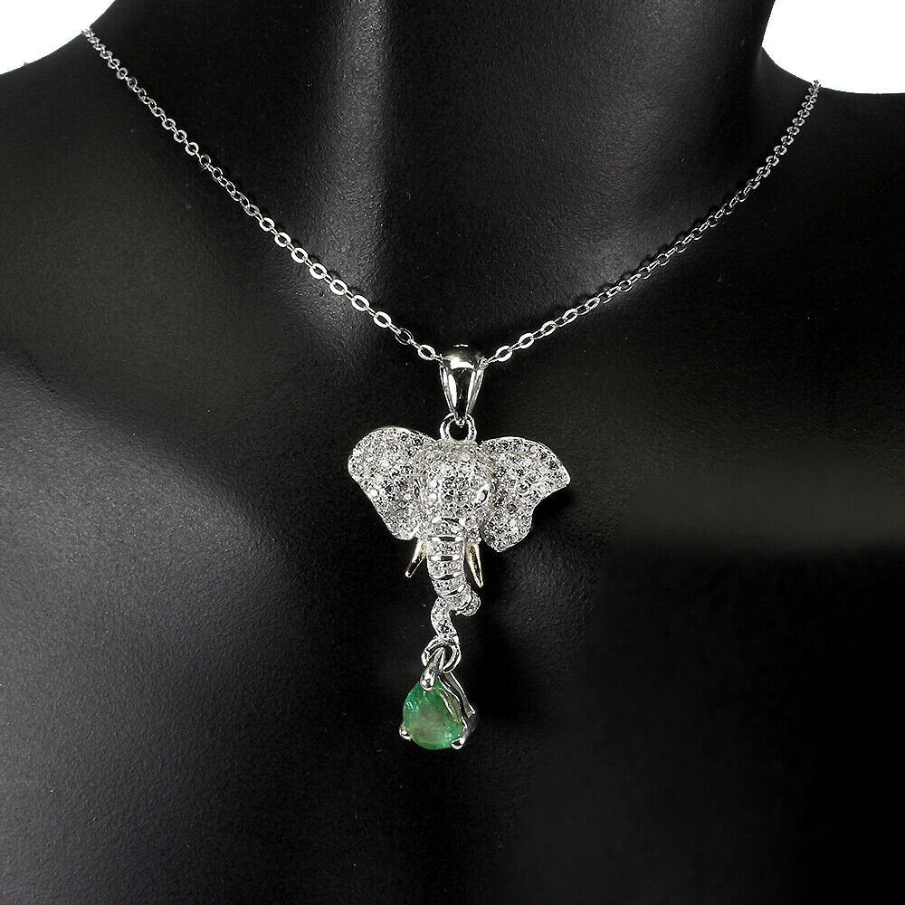 Smaragd Elefant Anhänger mit Halskette Silber bicolor vergoldet - INARA