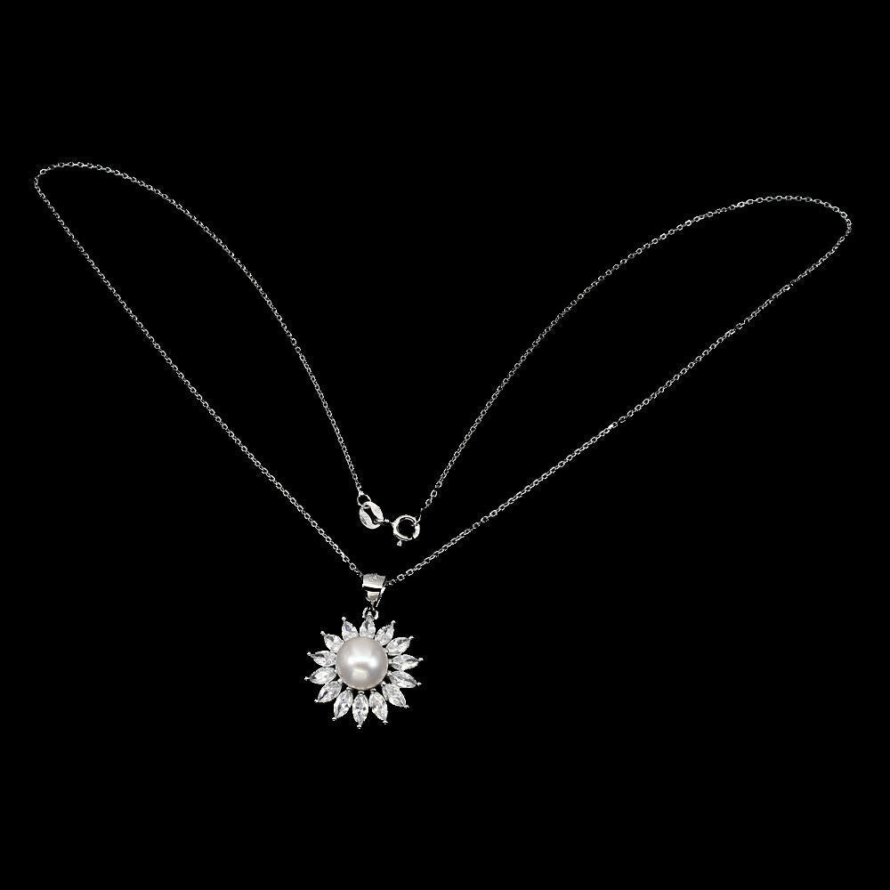 Halskette mit Perlen Anhänger aus weißvergoldetem Silber - INARA