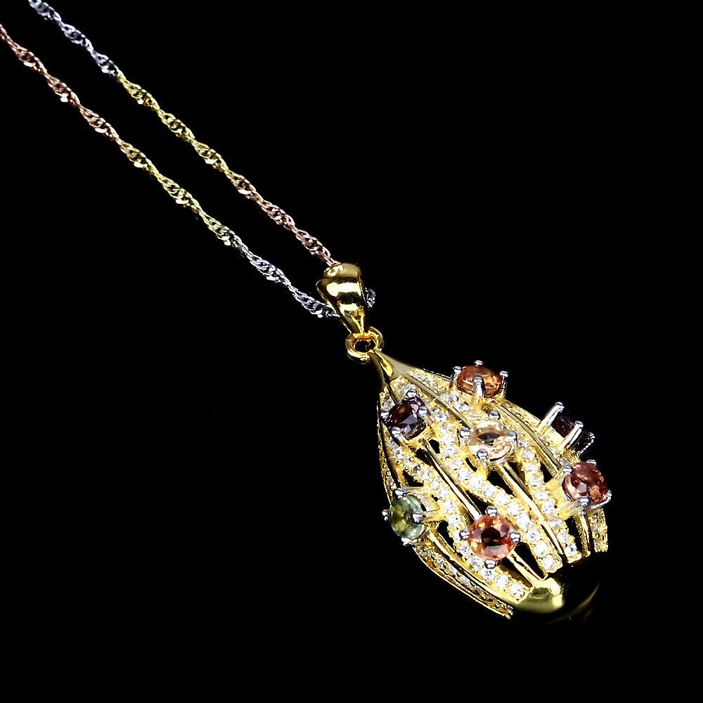 Halskette mit Anhänger Saphir 925 Silber 585 tricolor vergoldet Silber - INARA