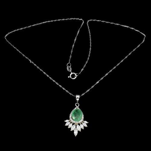 Halskette mit Anhänger Smaragd 9 x 7 mm 925 Silber 585 bicolor vergoldet Silber - INARA