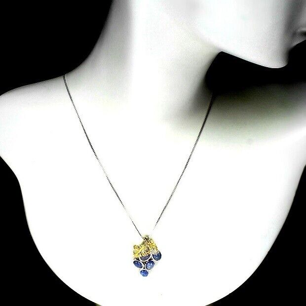 Halskette mit Anhänger Wein Traube Tansanit 925 Silber 585 bicolor vergoldet Silber - INARA