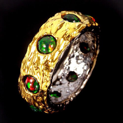 Handarbeit! Ring Opal schwarz 925 Silber 585 bicolor vergoldet Gr. 58 Silber - INARA