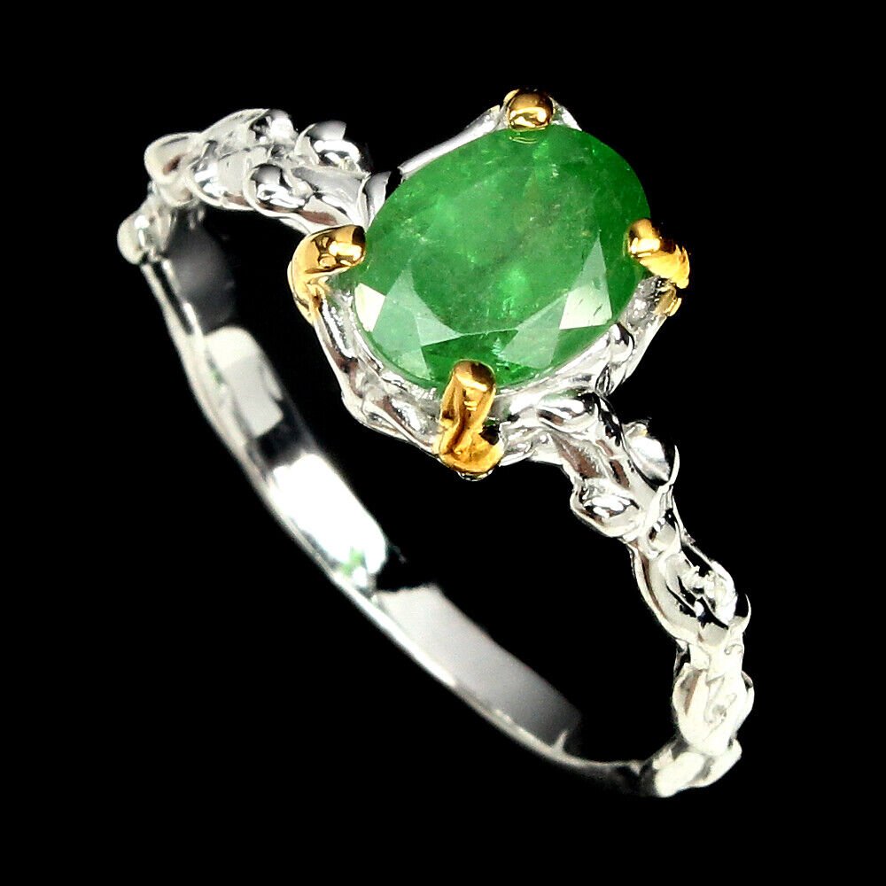 Handarbeit! Ring Smaragd 8x6 mm 925 Silber 585 bicolor vergoldet Gr. 60 Silber - INARA