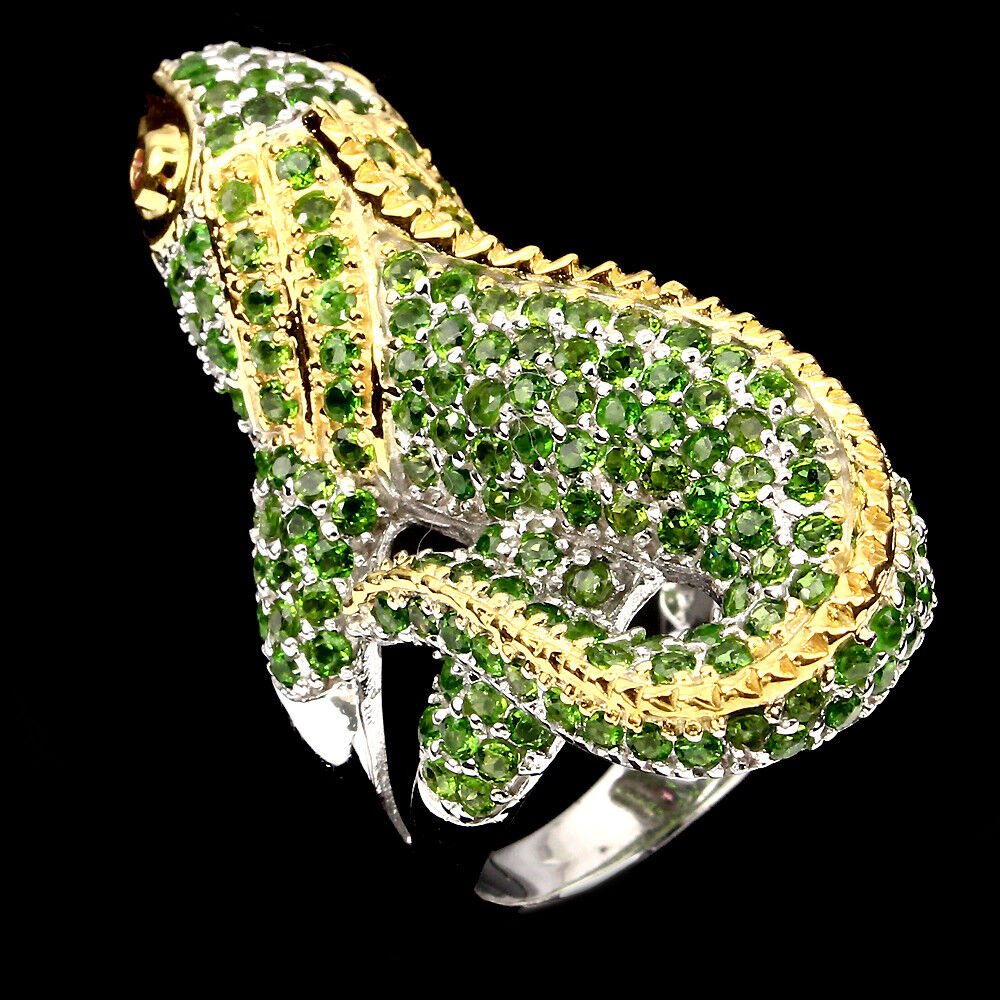 Chromdiopsid Rubin Leguan Ring aus bicolor vergoldetem Silber - INARA