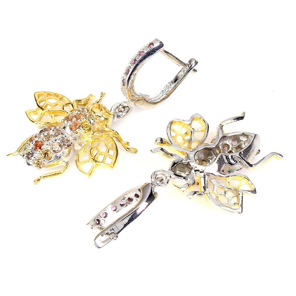 Ohrringe Biene Rhodolit Saphir 925 Silber 585 bicolor vergoldet Silber - INARA