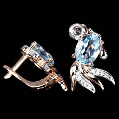 Blautopas Sky Blue Fisch Ohrringe aus bicolor vergoldetem Silber - INARA