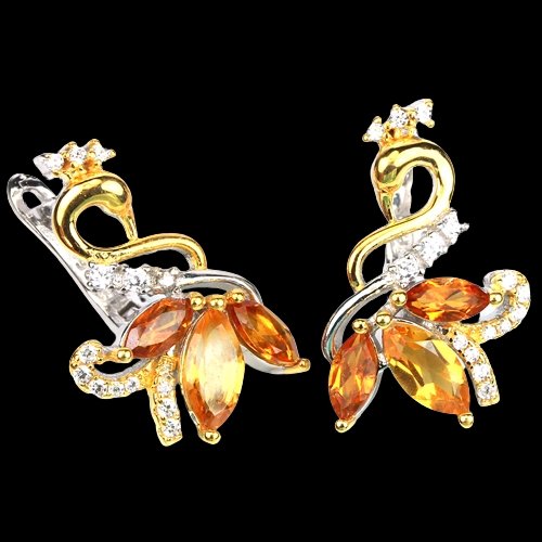 Citrin Pfau Ohrringe aus bicolor vergoldetem Silber - INARA