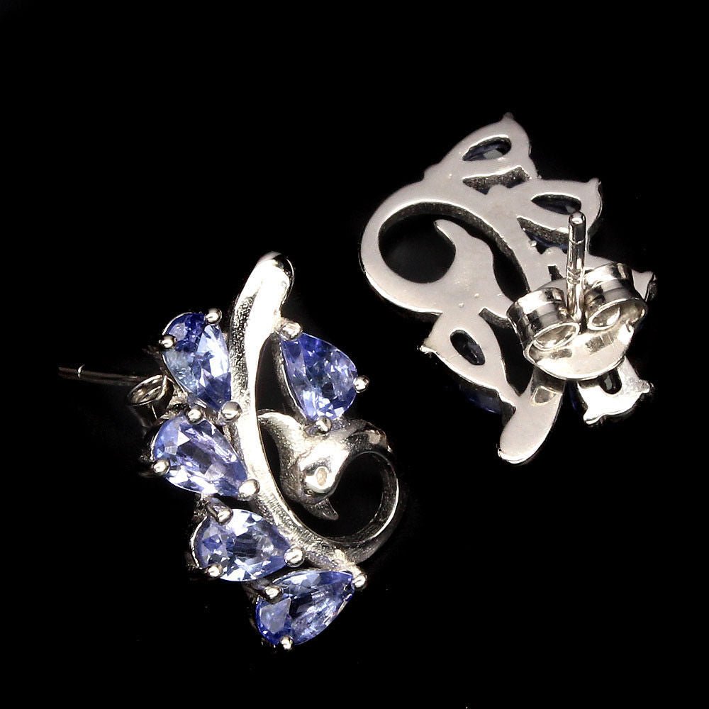Tansanit Pfau Ohrringe aus weißvergoldetem Silber - INARA