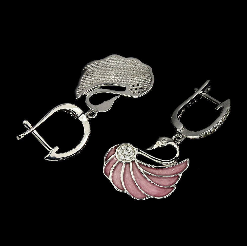 Zirkonia Schwan Ohrringe aus weißvergoldetem Silber - INARA