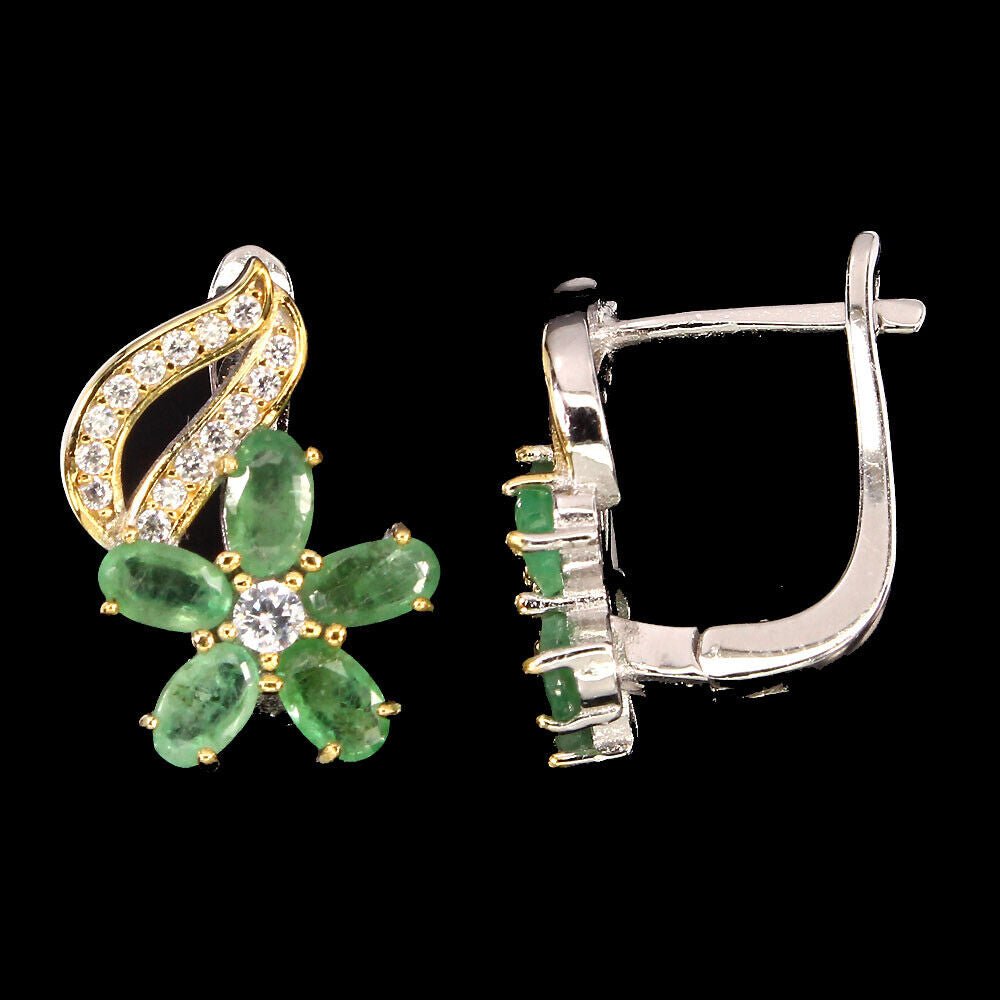 Smaragd Ohrringe aus bicolor vergoldetem Silber - INARA