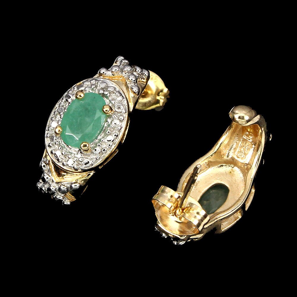 Ohrringe Smaragd Diamant 925 Silber 585 bicolor vergoldet Silber - INARA