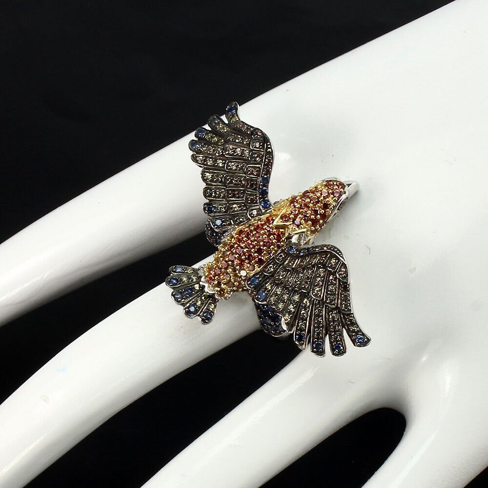 Ring Adler Saphir Diamantschliff 925 Silber bicolor vergoldet Gr. 54 Silber - INARA