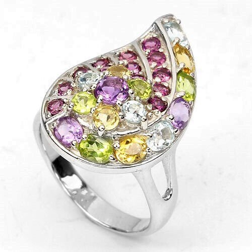 Ring Amethyst Rhodolit Blautopas Citrin Peridot Silber - INARA