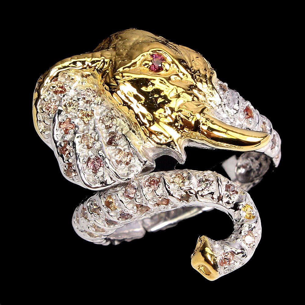 Ring Elefant Saphir Diamantschliff 925 Silber bicolor vergoldet Gr. 59 Silber - INARA