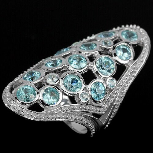 Meerschaumblauer Zirkon Ring aus weißvergoldetem Silber - INARA