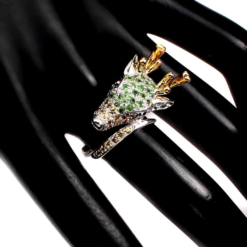 Ring Reh Saphir Diamantschliff 925 Silber bicolor vergoldet Gr. 54 Silber - INARA