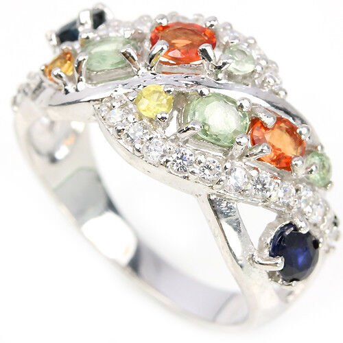 Ring Saphir gelb orange grün blau 925 Silber 585 Weißgold vergoldet Gr. 56 Silber - INARA