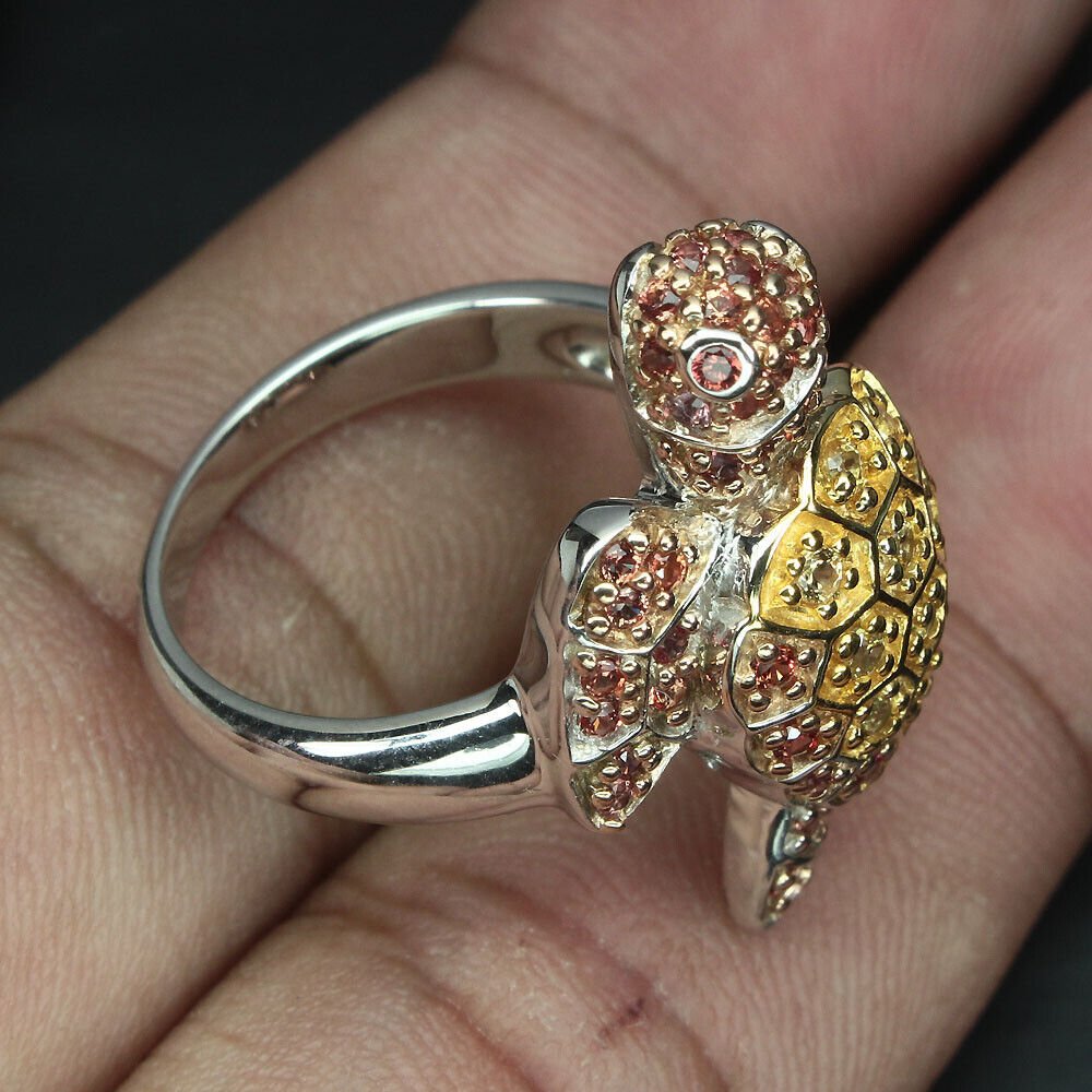 Ring Schildkröte Saphir Diamantschliff 925 Silber tricolor vergoldet Gr. 54 Silber - INARA