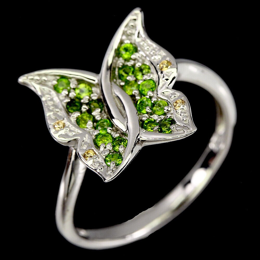 Ring Schmetterling Chromdiopsid Saphir 925 Silber 585 Weißgold vergoldet Gr. 57 Silber - INARA