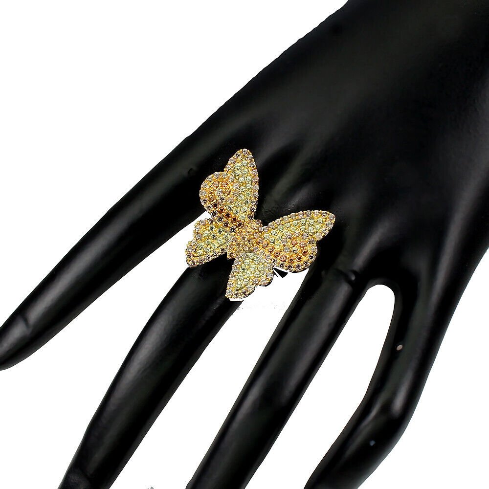 Ring Schmetterling Saphir Diamantschliff 925 Silber bicolor vergoldet Gr. 59 Silber - INARA