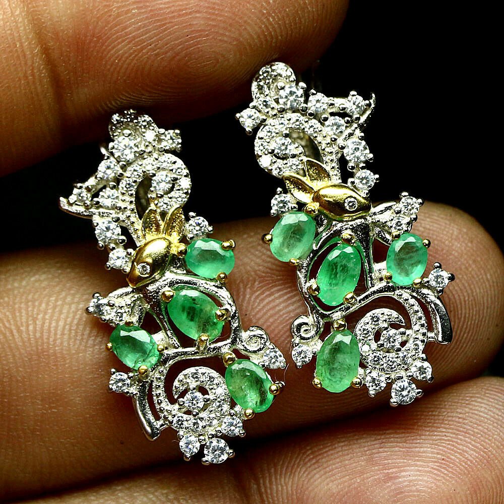 Smaragd Hase Ohrringe aus bicolor vergoldetem Silber - INARA