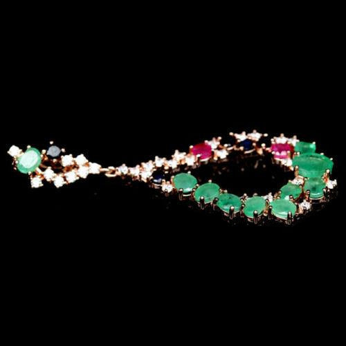 Smaragd Rubin Saphir Anhänger aus rosévergoldetem Silber - INARA