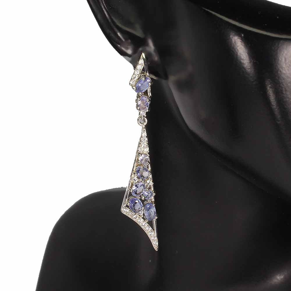 Tansanit Ohrringe aus weißvergoldetem Silber - INARA