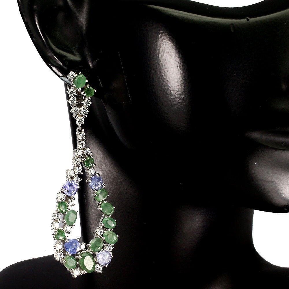 Smaragd Tansanit Ohrringe aus weißvergoldetem Silber - INARA