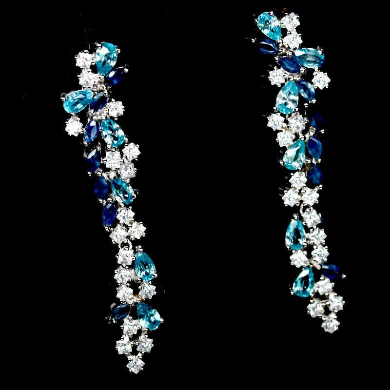 Zirkon Saphir Ohrringe aus weißvergoldetem Silber - INARA