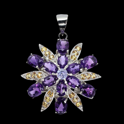 Amethyst Saphir Tansanit Anhänger aus weißvergoldetem Silber - INARA