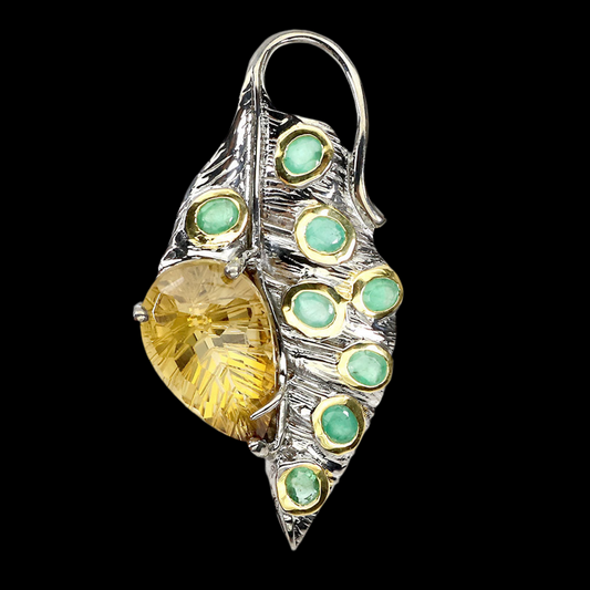 Citrin Smaragd Blatt Anhänger aus Silber - INARA