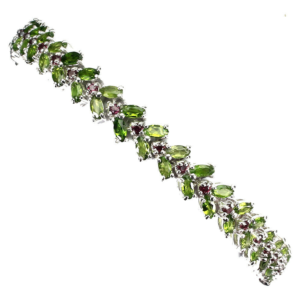 Chromdiopsid Rhodolit Armband aus weißvergoldetem Silber - INARA