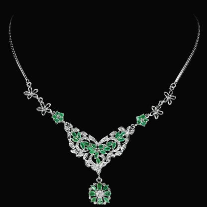 Smaragd Blumen Collier Silber weißvergoldet - INARA - Vorderansicht 2