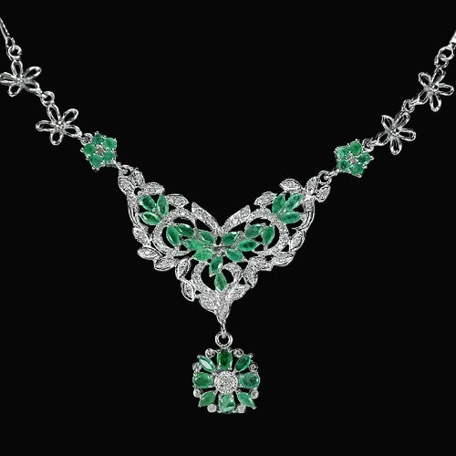 Smaragd Blumen Collier Silber weißvergoldet - INARA - Vprderansicht