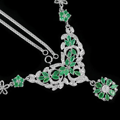 Smaragd Blumen Collier Silber weißvergoldet - INARA - Seitenansicht