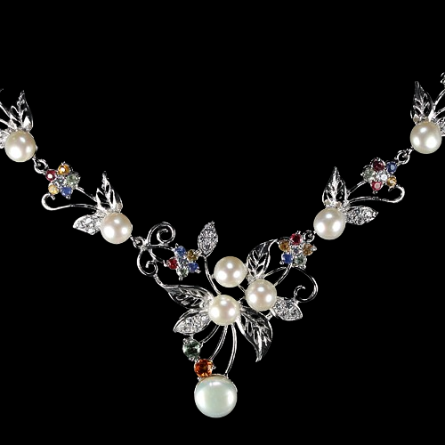 Saphir Collier Perle Silber weißvergoldet - INARA