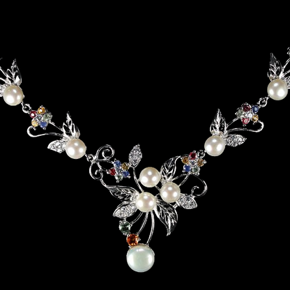 Saphir Collier Perle Silber weißvergoldet - INARA