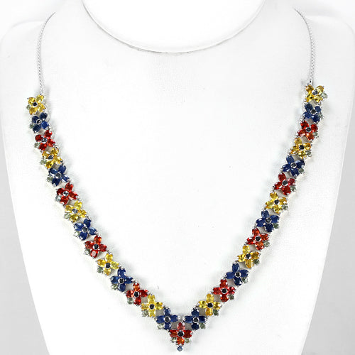 Saphir Blümchen Collier Silber weißvergoldet - INARA - Vorderansicht