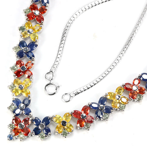 Saphir Blümchen Collier Silber weißvergoldet - INARA - Detailansicht 2